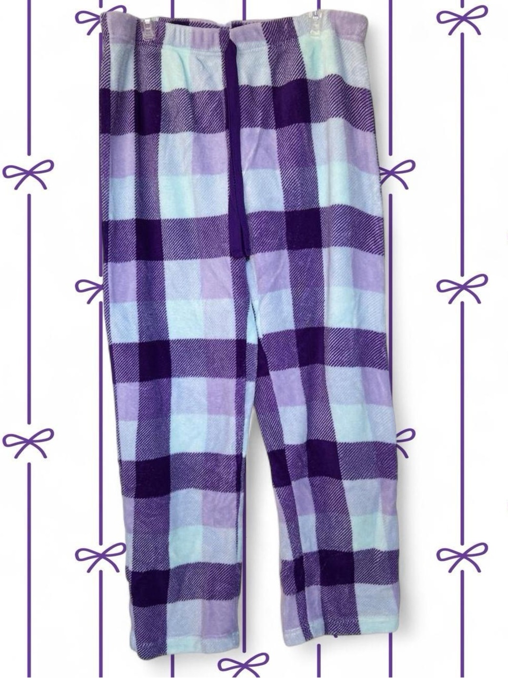 Simple Pleasures Plush Fleece Pajama Pants Womens L Purple Plaid Lounge